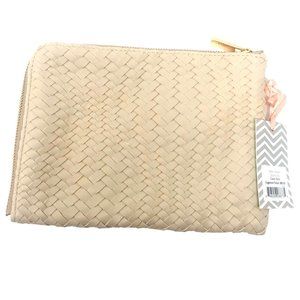 DEUX LUX Woven Leather Blush Makeup Bag Clutch